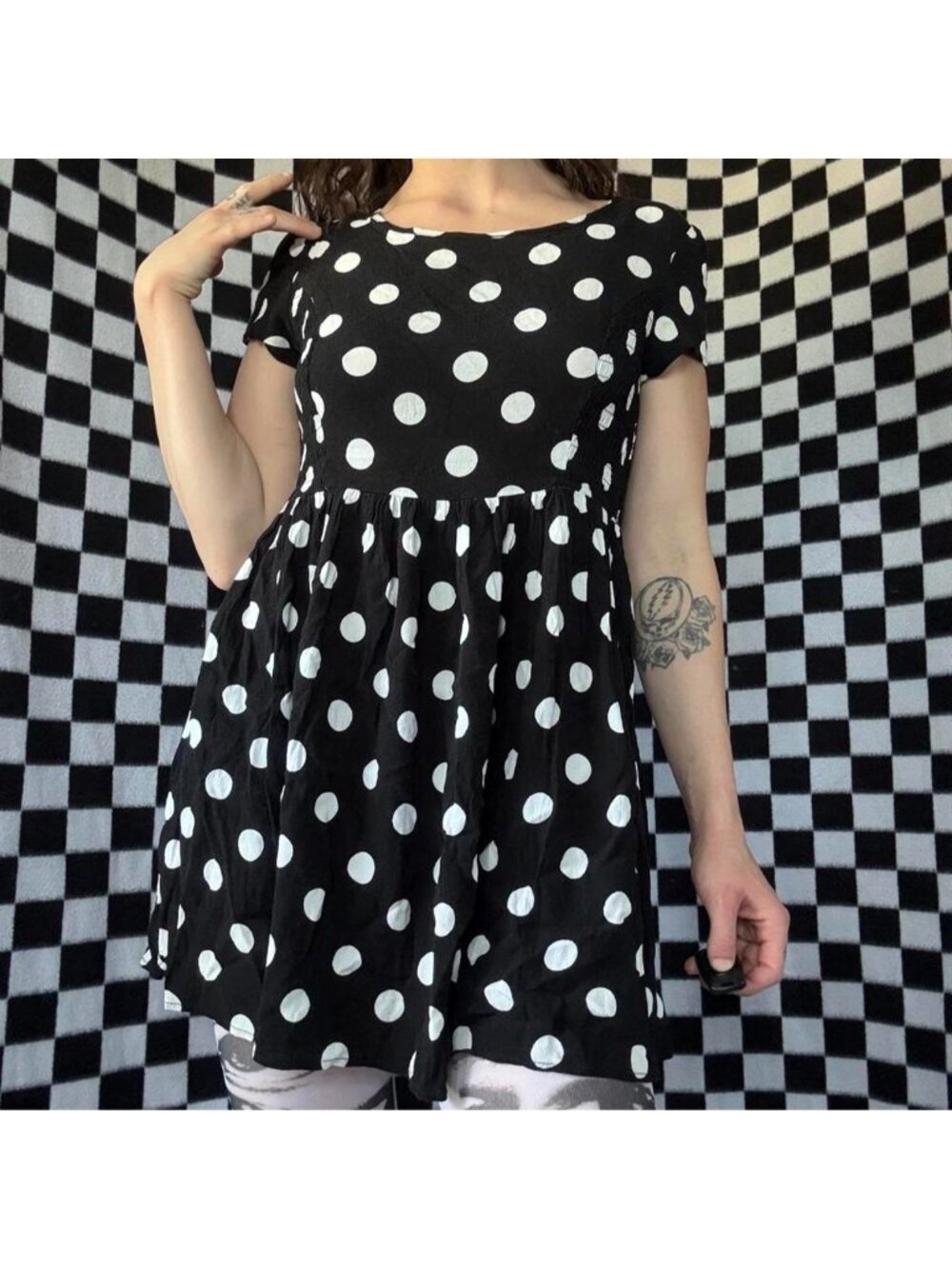 MINKPINK black and white polkadot babydoll dress